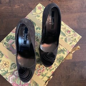 Italian designer woman’s dress shoes in brown suede